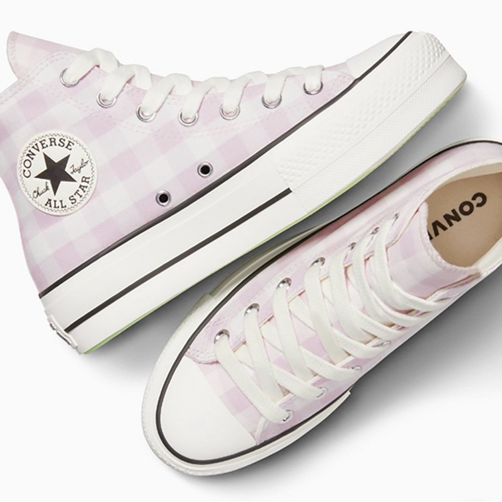 Converse Women's Pink Gingham High-Top Sneakers - Picture 3 of 6